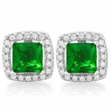 3 CARAT CREATED EMERALD & 4 CARAT (40 PCS) FLAWLESS CREATED DIAMOND 925 STERLING SILVER EARRINGS