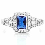 2/3 CARAT CREATED BLUE SAPPHIRE & 4 3/5 CARAT (46 PCS) FLAWLESS CREATED DIAMOND 925 STERLING SILVER