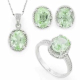 6 2/5 CARAT GREEN AMETHYST & DIAMOND 925 STERLING SILVER SET