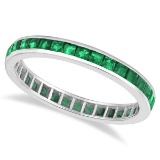 Princess-Cut Emerald Eternity Ring Band 14k White Gold (1.36ct)