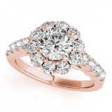 CERTIFIED 14KT ROSE GOLD 1.12 CT G-H/VS-SI1 DIAMOND HALO ENGAGEMENT RING