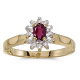 Certified 10k Yellow Gold Oval Rhodolite Garnet And Diamond Ring 0.31 CTW