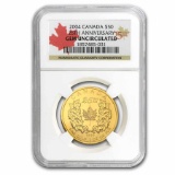 2004 Canada 1 oz Gold Maple Leaf Gem Unc NGC (25th Anniv)