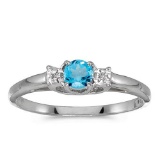 Certified 14k White Gold Round Blue Topaz And Diamond Ring 0.27 CTW