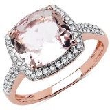 2.49 Carat Genuine Morganite & White Diamond 10K Rose Gold Ring