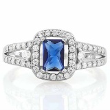 2/3 CARAT CREATED BLUE SAPPHIRE & 1/2 CARAT (46 PCS) FLAWLESS CREATED DIAMOND 925 STERLING SILVER HA