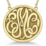 Engraved Initial Circle Monogram Pendant Necklace in 14k Yellow Gold