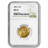 1881-S $5 Liberty Gold Half Eagle MS-63 NGC