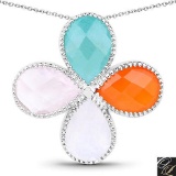 9.68 Carat Genuine Multi Stone .925 Sterling Silver Pendant