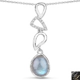 3.29 Carat Genuine Labradorite And White Topaz .925 Sterling Silver Pendant