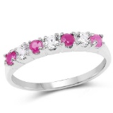 0.54 Carat Genuine Ruby and White Topaz .925 Sterling Silver Ring