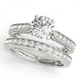 CERTIFIED 18KT WHITE GOLD 1.36 CT G-H/VS-SI1 DIAMOND BRIDAL SET