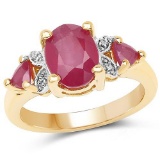 14K Yellow Gold Plated 3.00 Carat Glass Filled Ruby and White Topaz .925 Sterling Silver Ring