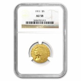 1911 $5 Indian Gold Half Eagle AU-58 NGC