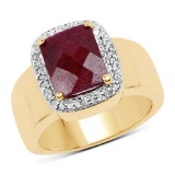 14K Yellow Gold Plated 5.00 Carat Dyed Ruby and White Topaz .925 Sterling Silver Ring