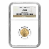 2001 1/10 oz Gold American Eagle MS-69 NGC