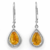 2 1/4 CARAT DARK CITRINE & DIAMOND 925 STERLING SILVER EARRINGS