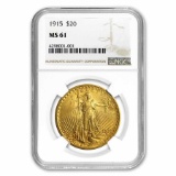 1915 $20 Saint-Gaudens Gold Double Eagle MS-61 NGC