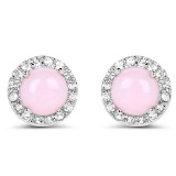 1.36 Carat Genuine Pink Opal and White Topaz .925 Sterling Silver Earrings