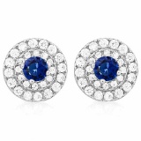 3/4 CARAT CREATED BLUE SAPPHIRE & 1/2 CARAT (56 PCS) FLAWLESS CREATED DIAMOND 925 STERLING SILVER EA