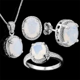 6 CARAT CREATED FIRE OPAL & DIAMOND 925 STERLING SILVER SET