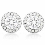 2 1/3 CARAT (34 PCS) FLAWLESS CREATED DIAMOND 925 STERLING SILVER EARRINGS