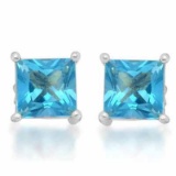 2.20 CT BLUE TOPAZ 0.925 STERLING SILVER W/ PLATINUM EARRINGS