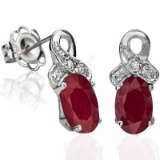 1.26 CARAT TW GENUINE RUBY & GENUINE DIAMOND PLATINUM OVER 0.925 STERLING SILVER EARRINGS