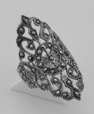 Marcasite Ring - Filigree Design - Sterling Silver