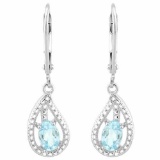 1.09 CT BABY SWISS BLUE TOPAZ & 2PCS GENUINE DIAMOND 925 STERLING SILVER EARRINGS