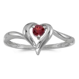 Certified 10k White Gold Round Garnet Heart Ring 0.21 CTW