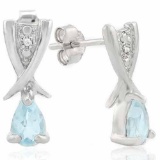 4/5 CARAT BABY SWISS BLUE TOPAZ & DIAMOND 925 STERLING SILVER EARRINGS