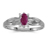 Certified 14k White Gold Oval Ruby And Diamond Ring 0.19 CTW