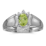 Certified 14k White Gold Oval Peridot And Diamond Ring 0.41 CTW