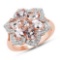 14K Rose Gold Plated 1.80 Carat Genuine Morganite and White Topaz .925 Sterling Silver Ring