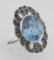 Stunning Large Blue Topaz Ring with Marcasites - Sterling Silver