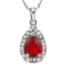 EXQUISITE CREATED RUBY & FLAWLESS CREATED DIAMOND 18K GOLD PLATED GERMAN SILVER PENDANT