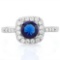 1 1/3 CARAT CREATED BLUE SAPPHIRE & 1/4 CARAT (26 PCS) FLAWLESS CREATED DIAMOND 925 STERLING SILVER