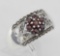 Floral Design Red Garnet Ring with Marcasite accents - Sterling Silver