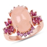 14K Rose Gold Plated 9.13 Carat Genuine Morganite and Rhodolite .925 Sterling Silver Ring