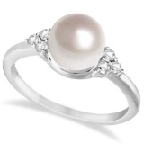 Freshwater Cultured Pearl and Diamond Accented Ring 14K W. Gold (7-8mm)