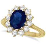 Oval Blue Sapphire and Diamond Accented Ring 14k Yellow Gold (3.60ctw)