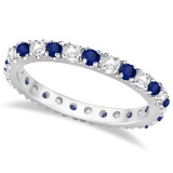 Diamond and Blue Sapphire Eternity Band Ring Guard 14K White Gold (0.51ct)