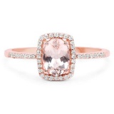 0.83 Carat Genuine Morganite and White Diamond 14K Rose Gold Ring