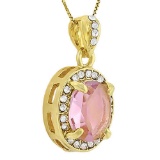 CREATED PINK SAPPHIRE & FLAWLESS CREATED DIAMOND 18K GOLD PLATED GERMAN SILVER PENDANT