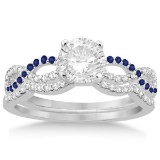 Infinity Diamond and Blue Sapphire Bridal Set 14K White Gold 1.34ct