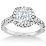 Cathedral Halo Cushion Diamond Engagement Ring 14K White Gold (1.20ct)