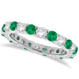 Emerald and Diamond Eternity Ring Band 14k White Gold (1.07ct)