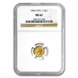 1854 $1 Liberty Head Gold Type-1 MS-62 NGC
