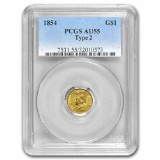 1854 $1 Indian Head Gold Type-2 AU-55 PCGS